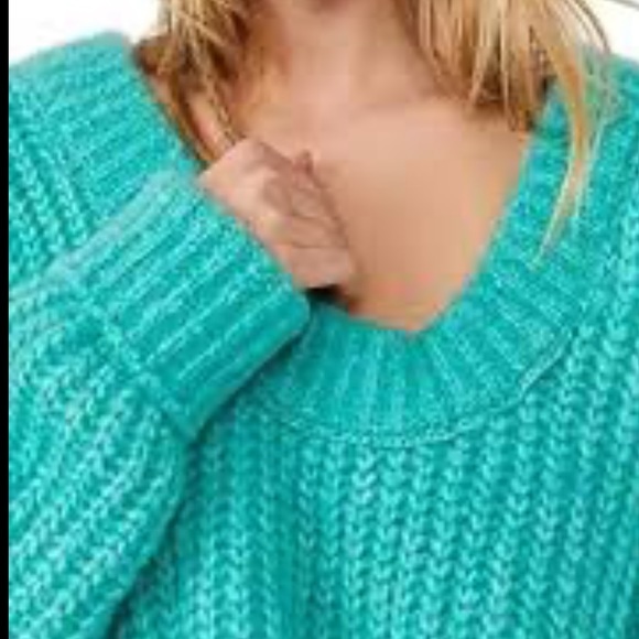 NWT FREE PEOPLE blue bell v neck oversized sweater in electric teal size large - Picture 5 of 11